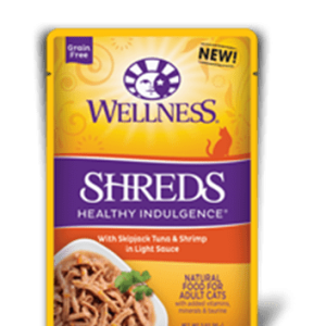 Wellness Healthy Indulgence Skipjack Tuna & Shrimp Shreds Pouches for Adult Cats